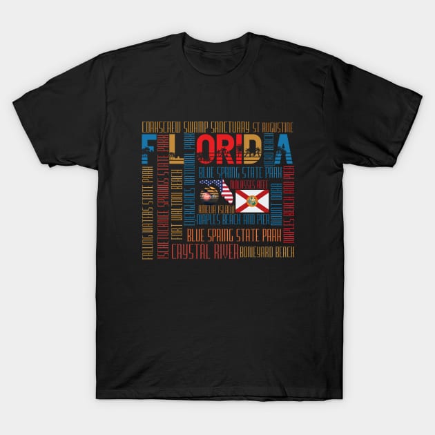 Wall of Beautiful and Famous Places in Florida T-Shirt by Praizes